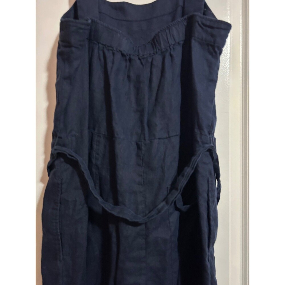QUINCE Women's 100% European Linen Square Neck Jumpsuit Navy Tie Waist - Picture 7 of 10